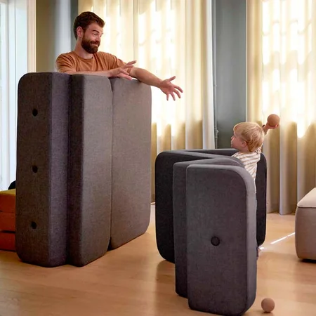 by KlipKlap 3 Fold sofa single, blågrå med grå knap