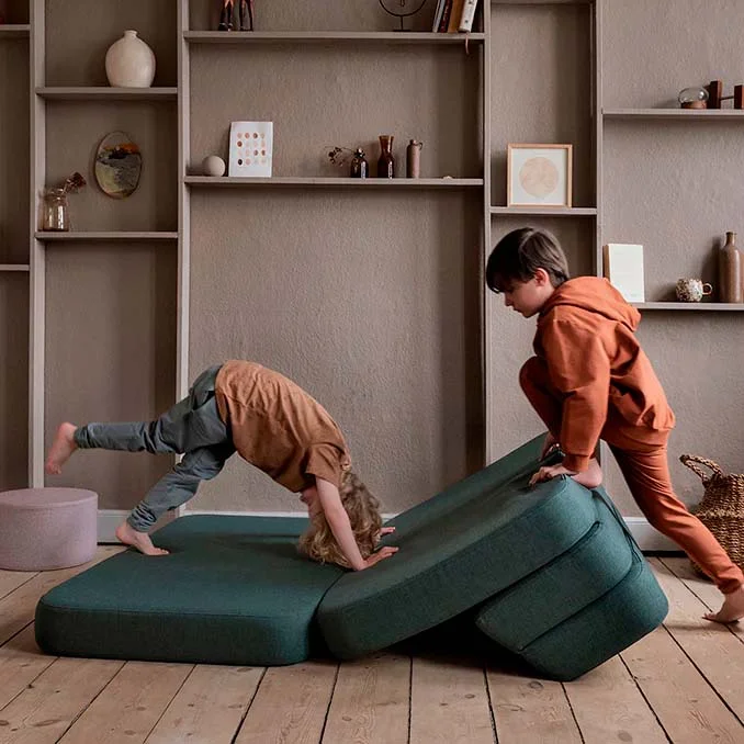 by KlipKlap 3 Fold sofa XL soft, dyb grøn med lys grøn knap