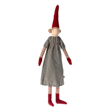 Maileg nissepige med blåternet kjole, str 3