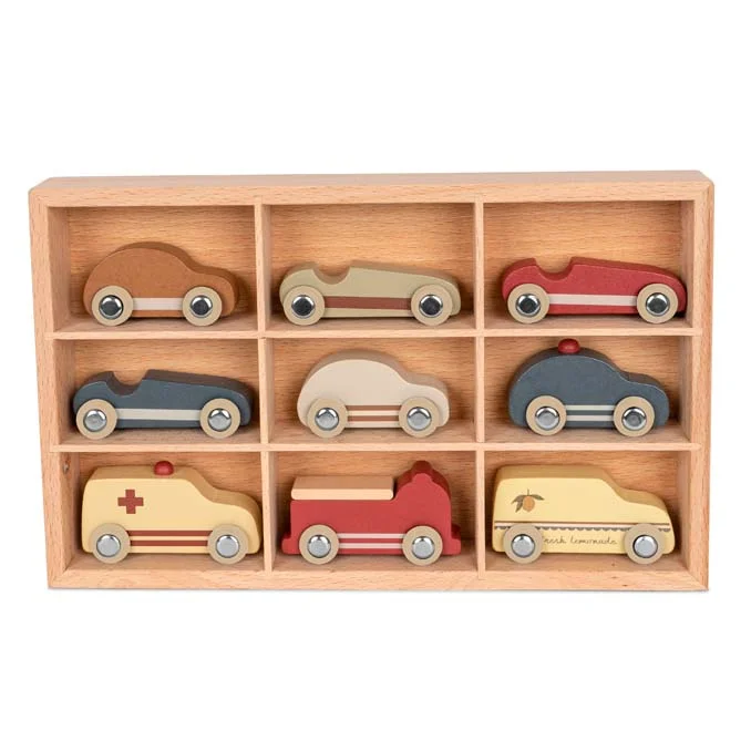 Konges Sløjd mini biler i træ, 9 stk