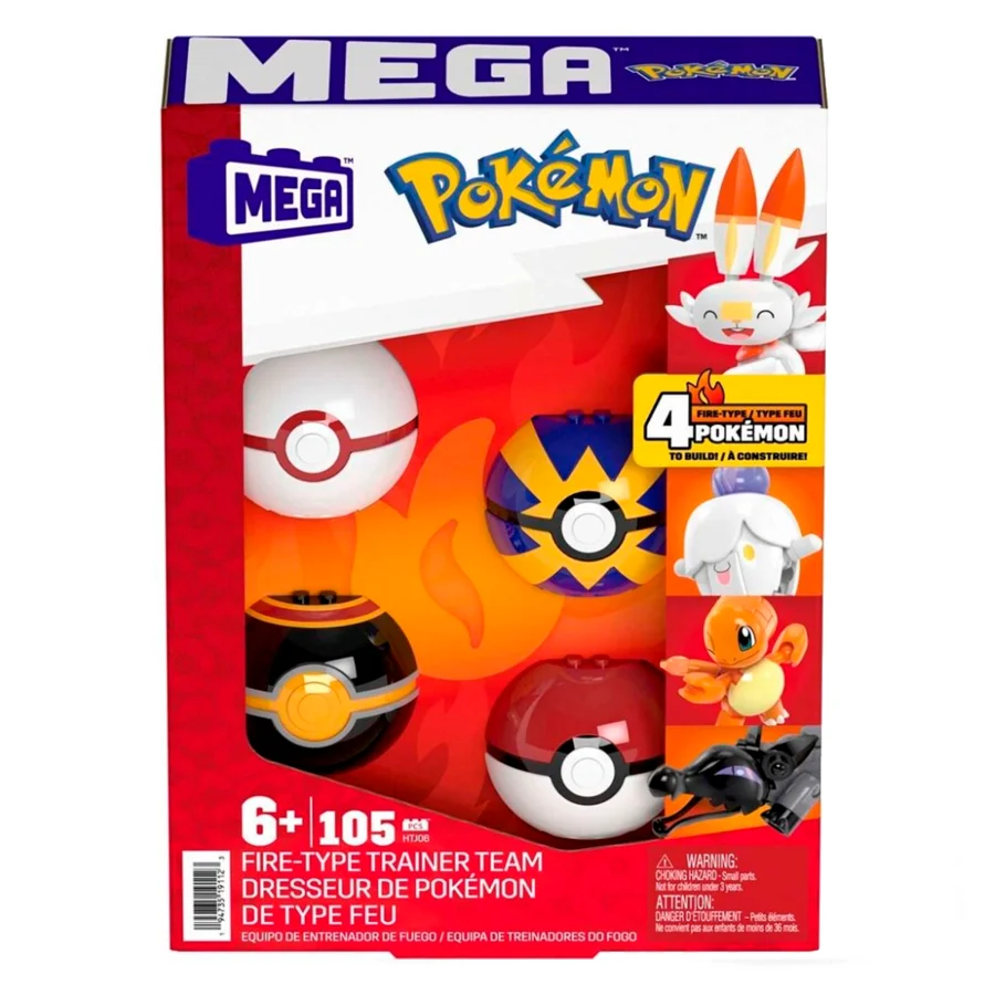 MEGA Pokémon Fire-type train team, 4 poke balls