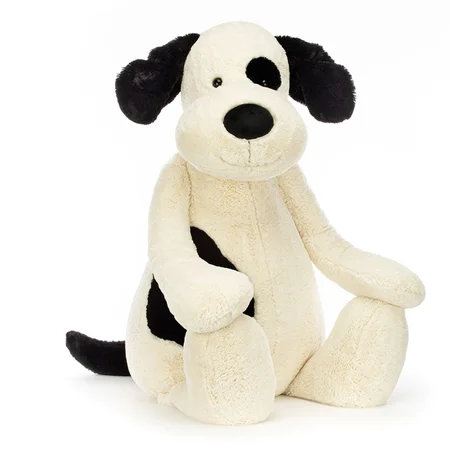 Jellycat Bashful hund, sort og creme - 108 cm