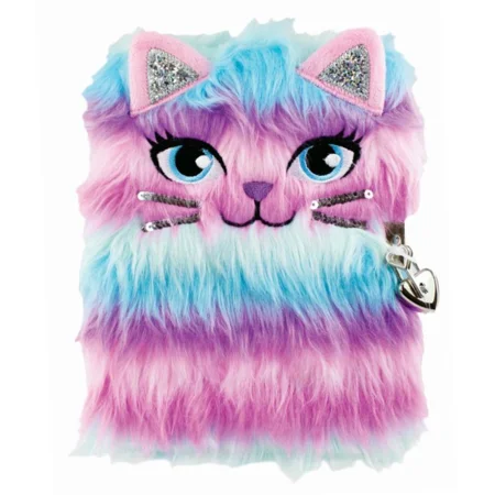 Tinka dagbog med lås, plys m. crazy kat