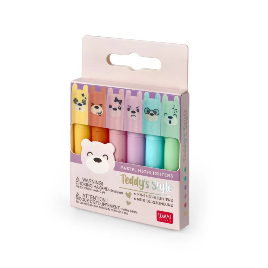 Teddy's Style, Sæt Med 6 Mini-highlighters Med Pastelfarver