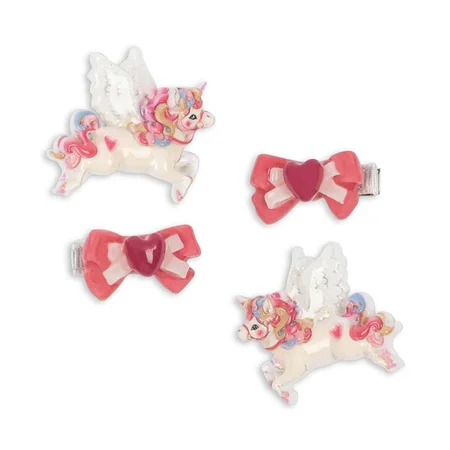 Konges Sløjd 4er-Pack Haarspangen Schleife und Einhörner