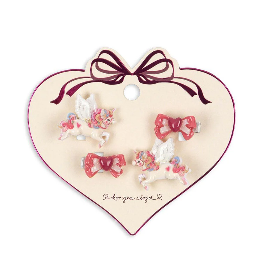 Konges Sløjd 4er-Pack Haarspangen Schleife und Einhörner