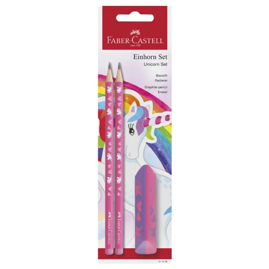 Faber-Castell 2 Bleistifte + Radiergummi, Einhorn