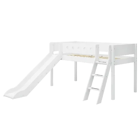 FLEXA Halbhohes Bett mit Schrägleiter und Rutsche, weiß