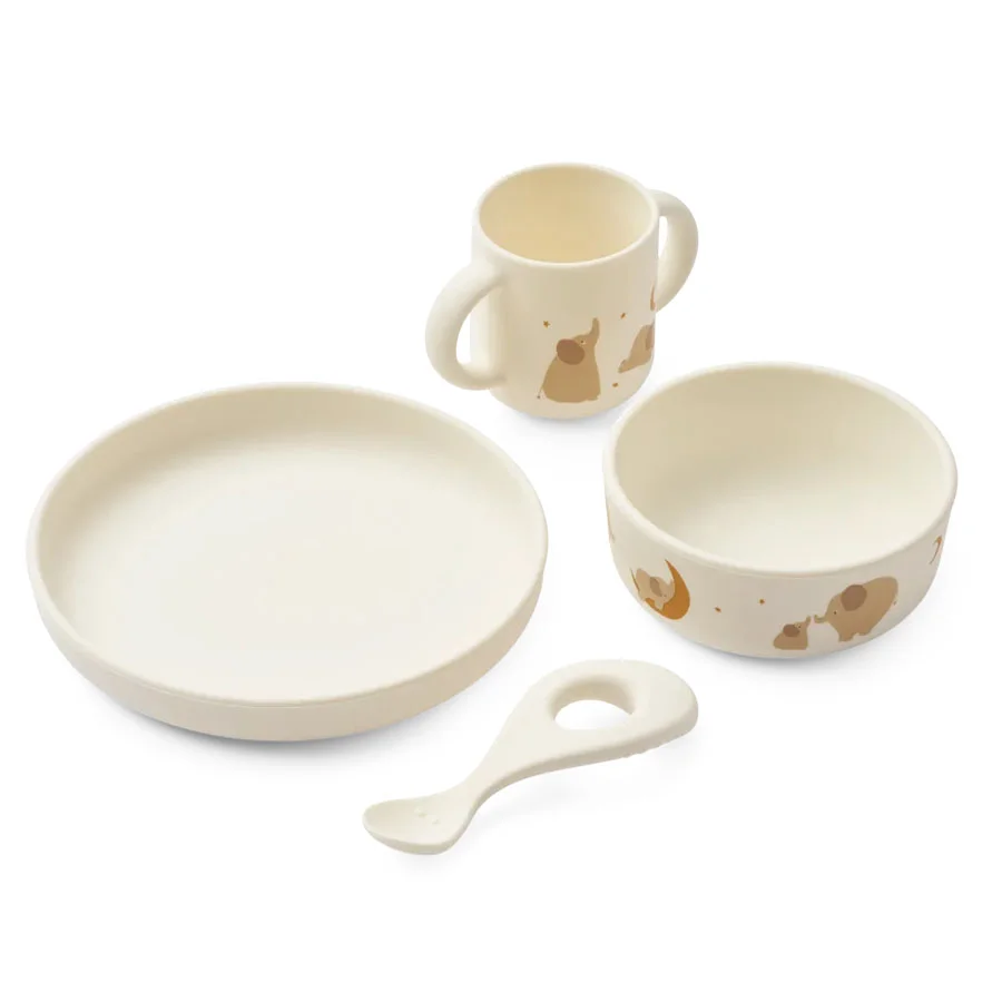 Liewood Vivi Geschirrset mit Print, Elephant/Creme De La Creme