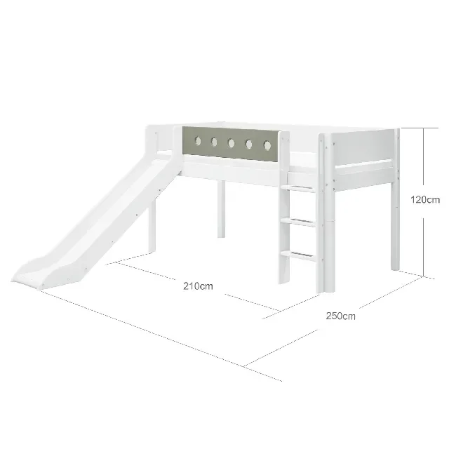 FLEXA Halvhøj seng med lige stige og rutsjebane, hvid/natural green