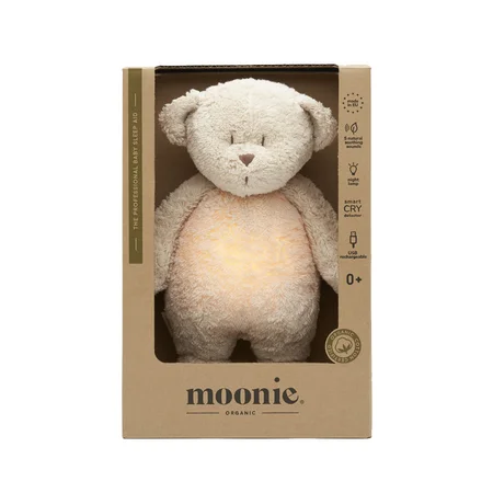 Moonie 2.0 Organic Humming Bjørn med lampe, sand