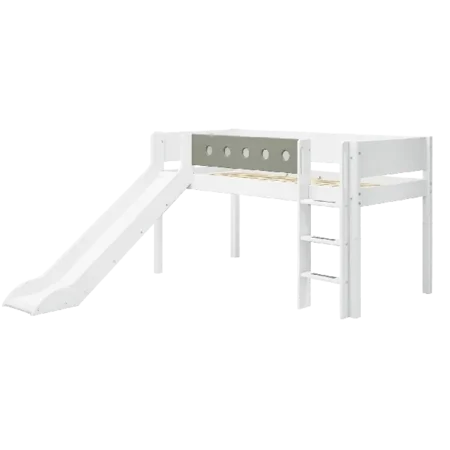 FLEXA Halvhøj seng med lige stige og rutsjebane, hvid/natural green