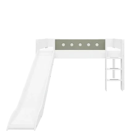 FLEXA Halvhøj seng med lige stige og rutsjebane, hvid/natural green