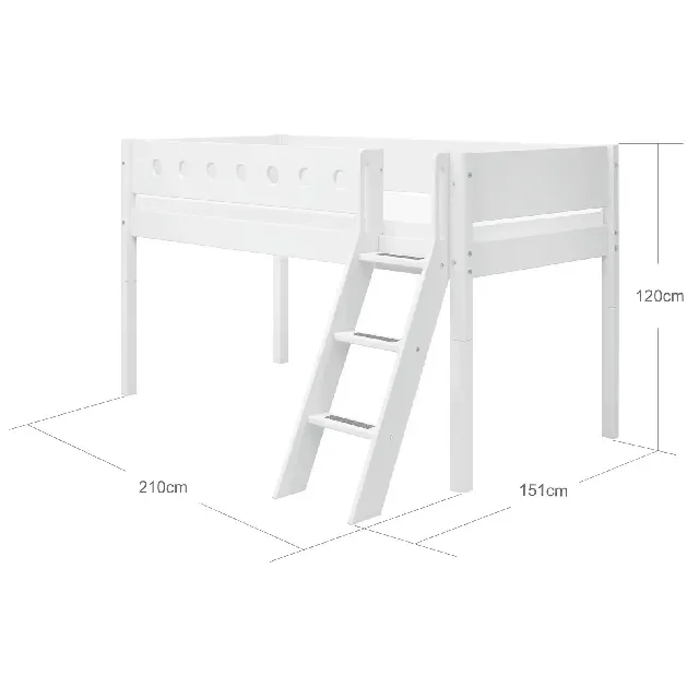 FLEXA Halbhohes Bett mit schräger Leiter, weiß