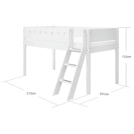 FLEXA Halbhohes Bett mit schräger Leiter, weiß