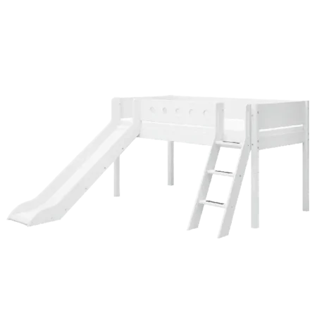 FLEXA Halbhohes Bett mit Schrägleiter und Rutsche, weiß