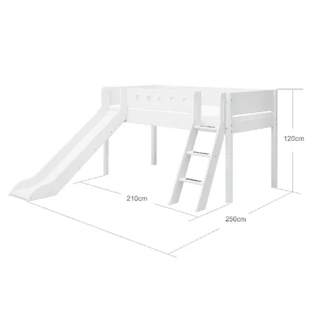 FLEXA Halbhohes Bett mit Schrägleiter und Rutsche, weiß