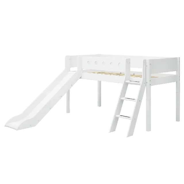 FLEXA Halbhohes Bett mit Schrägleiter und Rutsche, weiß