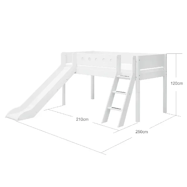 FLEXA Halbhohes Bett mit Schrägleiter und Rutsche, weiß