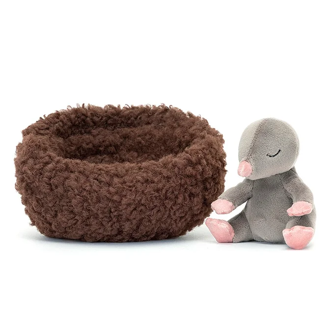 Jellycat Play, Hibernating Muldvarp i rede, 12 cm
