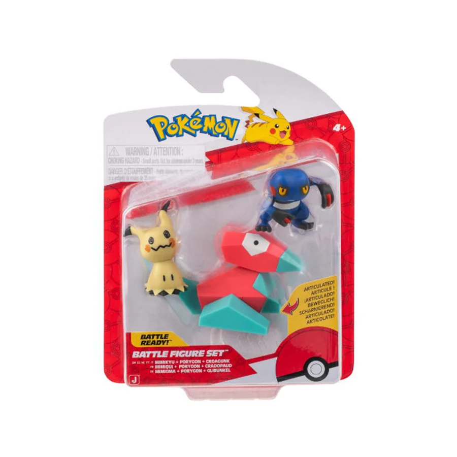 Pokémon 3er-Pack Kampf-Figuren, Mimikyu/Porygon/Croagunk