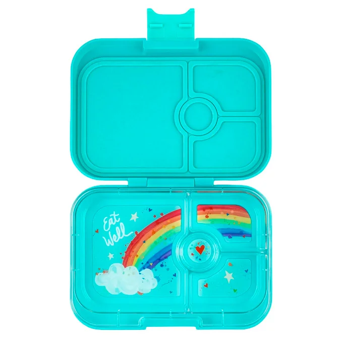 Yumbox Panino Lunchbox mit 4 Fächern, misty aqua/rainbow tray