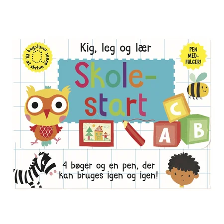 Skriv og visk ud - Skolestart - kuffert med 4 bøger og pen