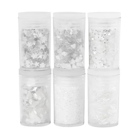 6 bøtter med glitter og pailletter