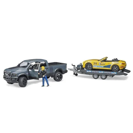 Bruder RAM 2500 firhjulstrækker m/sportsvogn på trailer