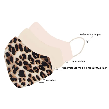byStær stof mundbind, leopard