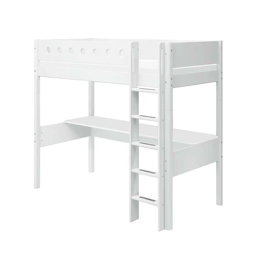 FLEXA Højseng med lige stige og click-on-skrivebord, hvid