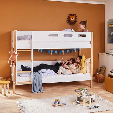 FLEXA Nor Køjeseng med lige stige, hvid/eg