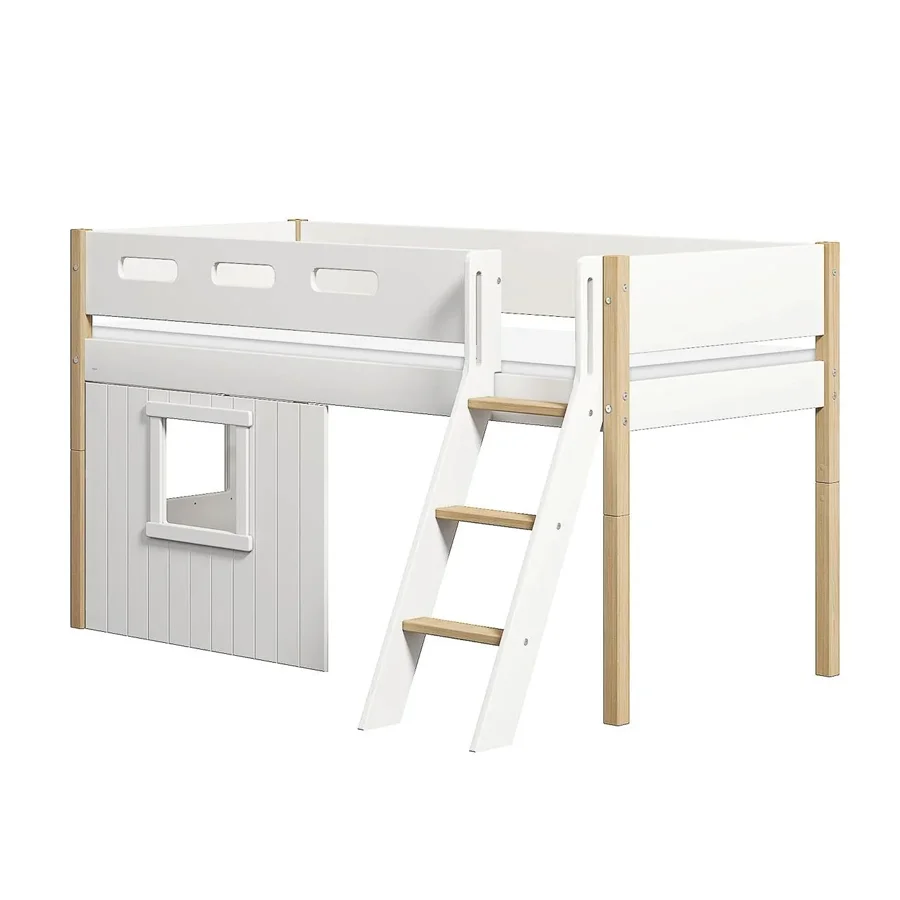 FLEXA Nor Halvhøj seng med skrå stige & sengefronter, hvid ramme