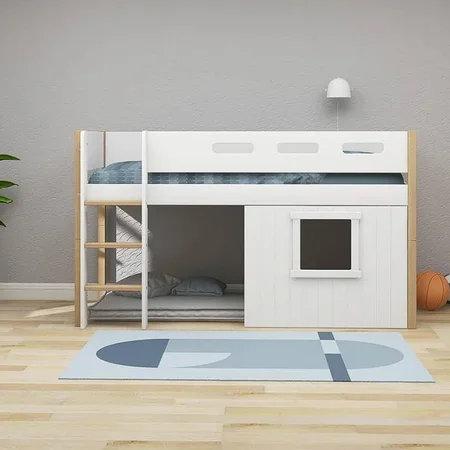 FLEXA Nor Halvhøj seng med lige stige & træhyttesengefronter, hvid ramme