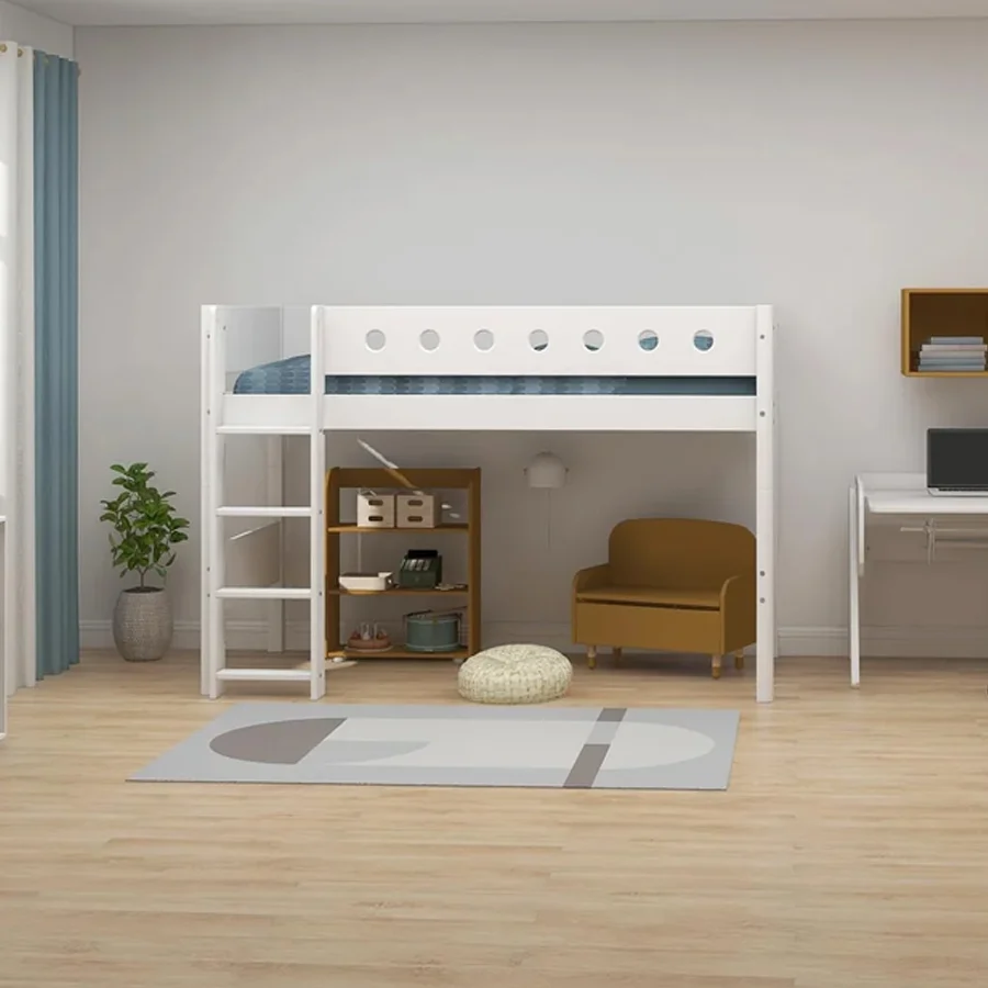 FLEXA Mellemhøj seng med lige stige, hvid