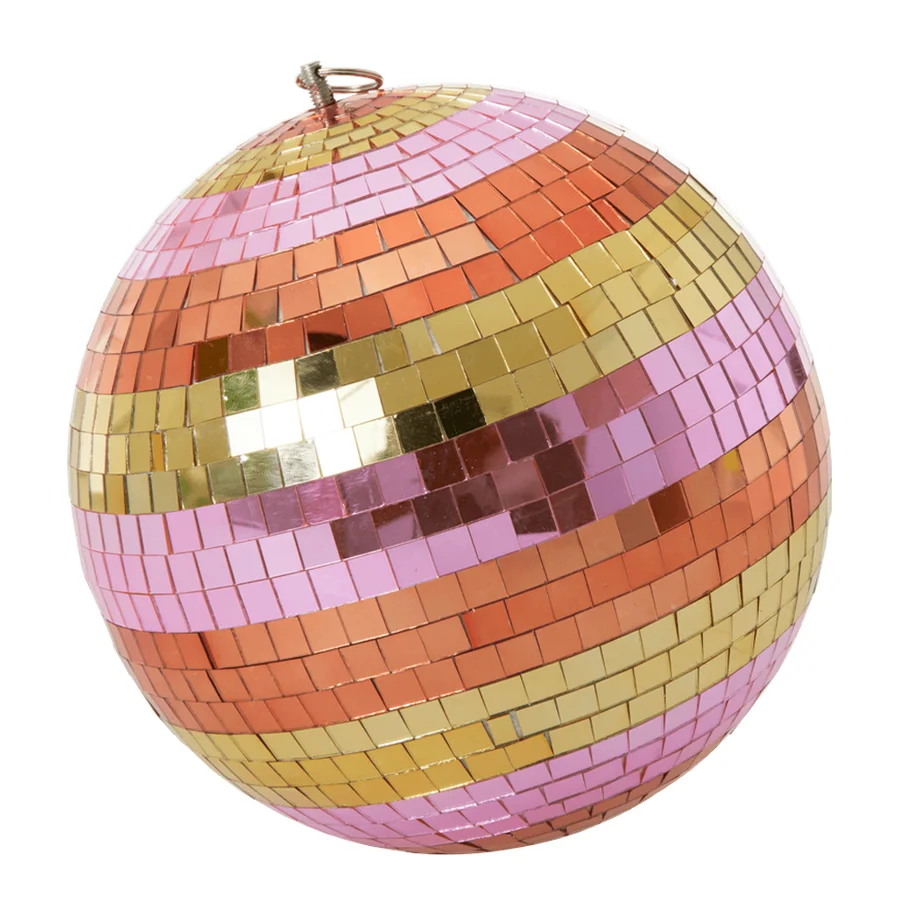 Rice stor discokugle, pink og guld