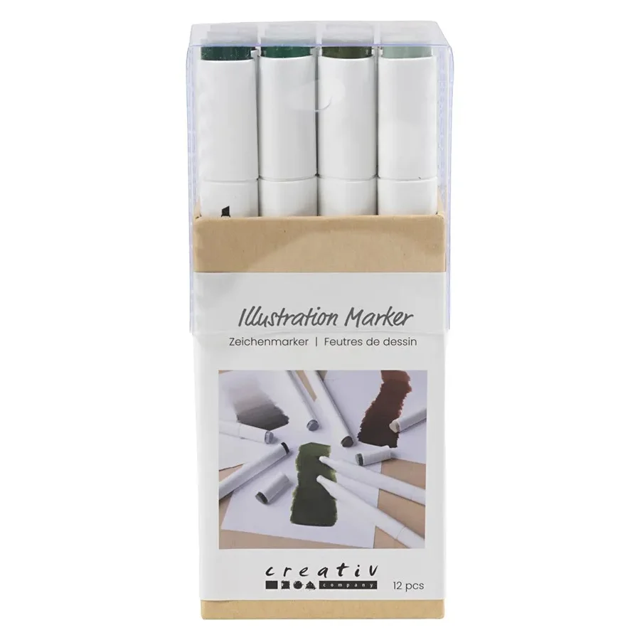 Illustrations-Marker, 12 stk Naturfarben, Strich 1+8 mm