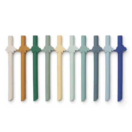 Liewood 10-pak silikone sugerør, Dino - Surf blue