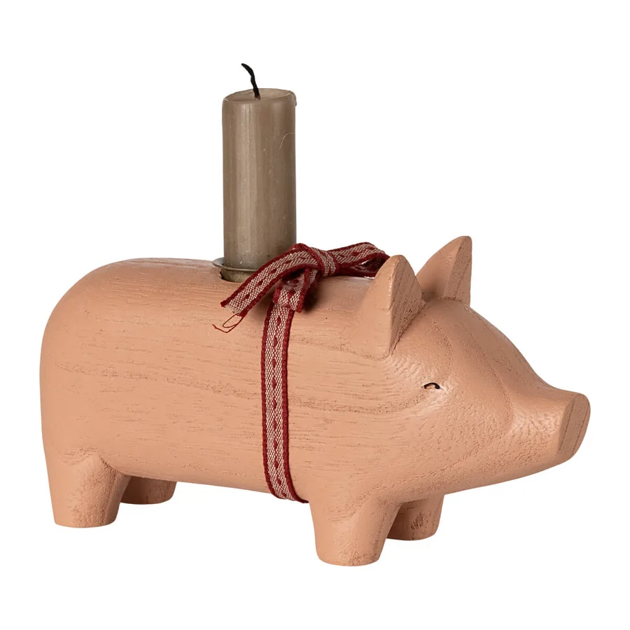 Maileg Kerzenständer aus Holz, Schwein, mittel - Rose
