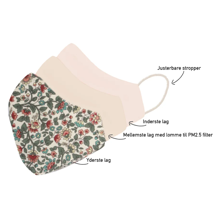 byStær stof mundbind, hvid blomster