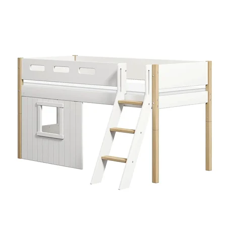 FLEXA Nor Halvhøj seng med skrå stige & sengefronter, hvid ramme