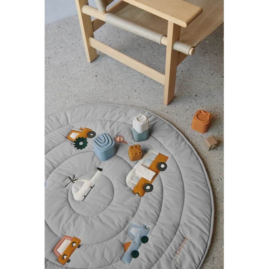 Liewood rundt aktivitetstæppe, Vehicles - dove blue