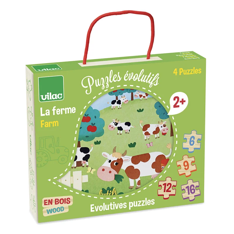 Vilac 4 træ puslespil, bondegården
