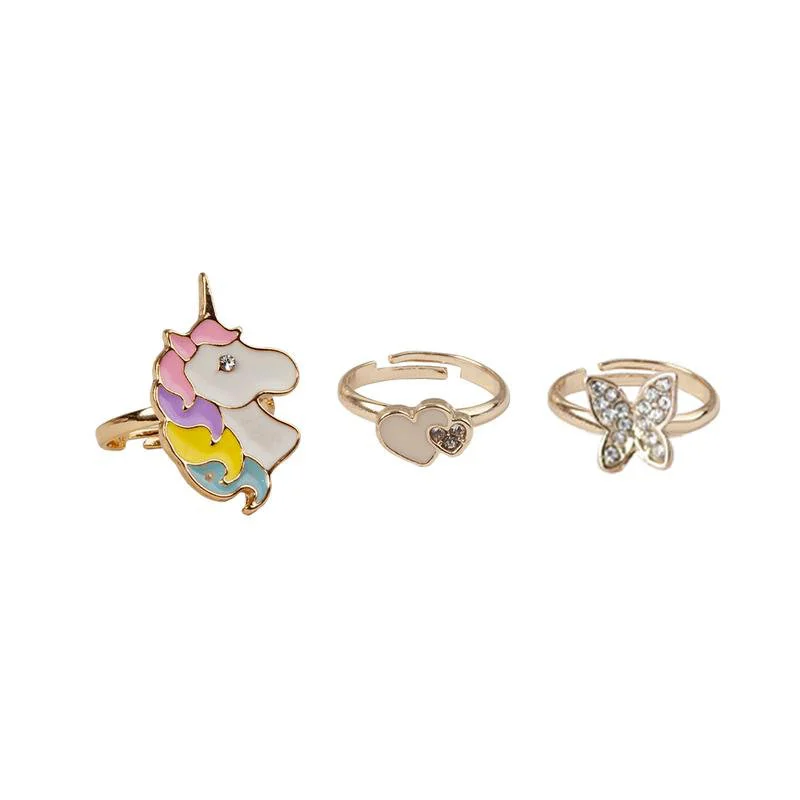 Great Pretenders 3 fingerringe, unicorn/butterfly