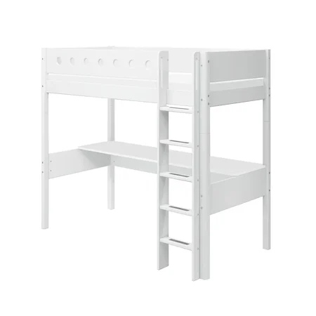 FLEXA Højseng med lige stige og click-on-skrivebord, hvid