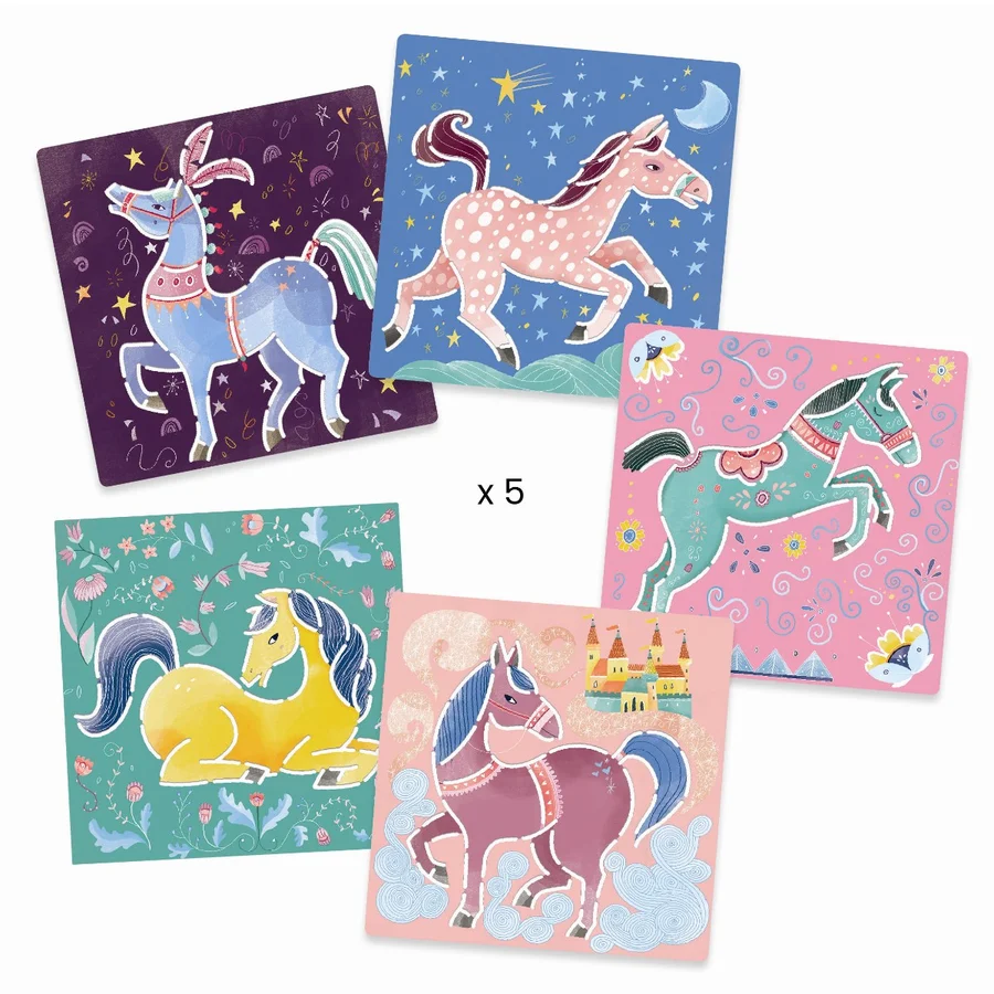 Djeco tegneskabeloner, Heste