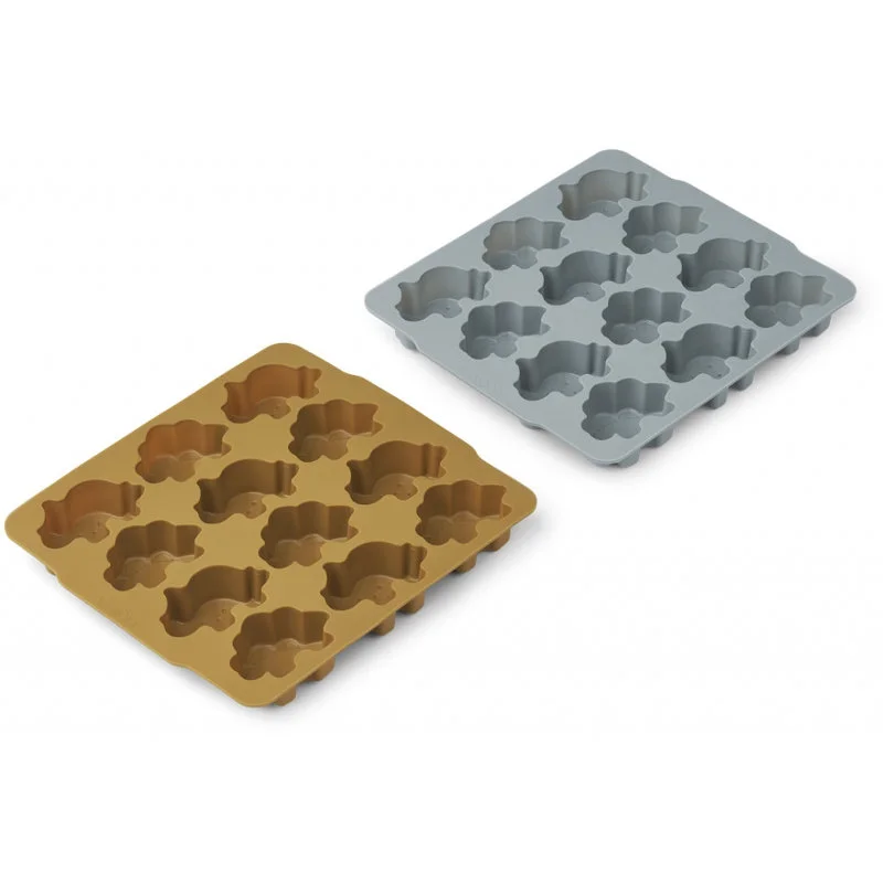 Liewood 2-pak silikone isterningeforme, dino golden caramel/blue fog