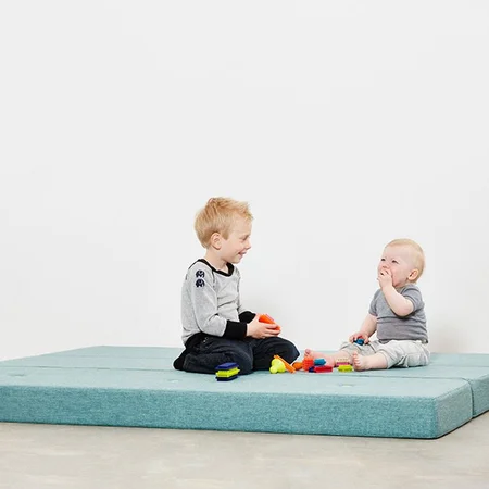 3-Fold Matratze, 180 cm blaugrau mit grauen Knöpfen, byklipKlap 