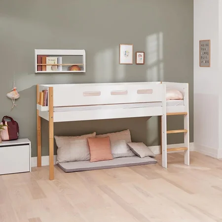 FLEXA Nor Halvhøj seng med lige stige, hvid/eg