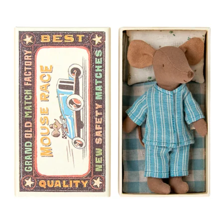 Maileg großer Bruder Maus im Pyjama in der Streichholzschachtel